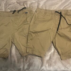 Hollister Tan Flat-Front Drawstring Shorts
